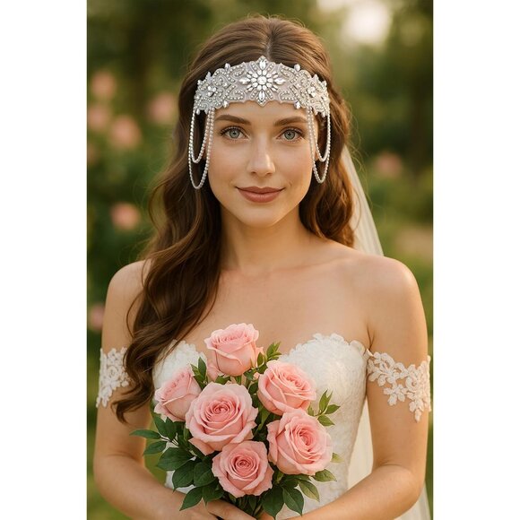 1920s Flapper Headpiece Vintage Rhinestone Bead Headband for Women - Picture 2 of 7